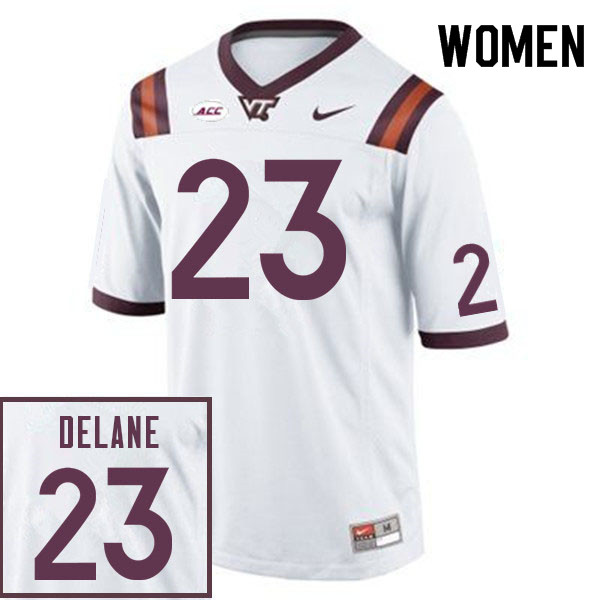 Women #23 Mansoor Delane Virginia Tech Hokies College Football Jerseys Sale-White - Click Image to Close